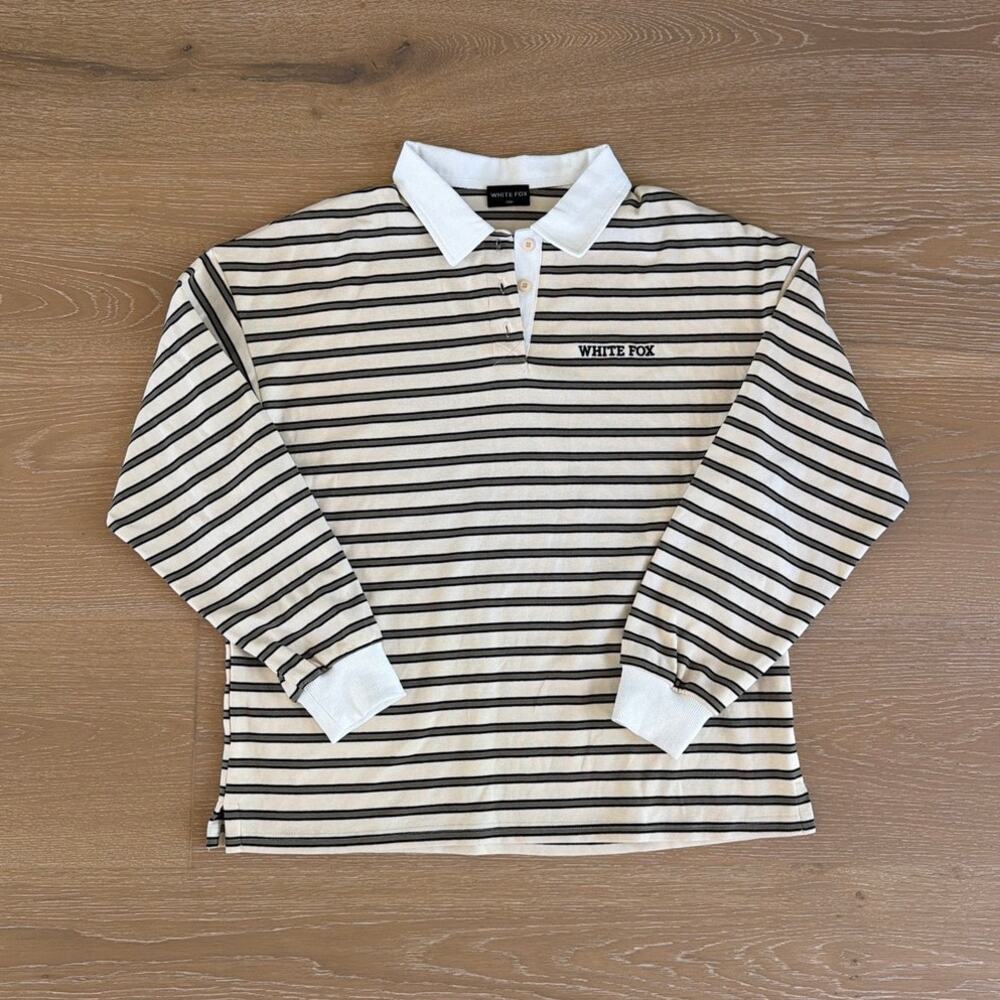 White Fox Rugby Shirt Stripes Out Again Size S/m Cream Taupe Brown